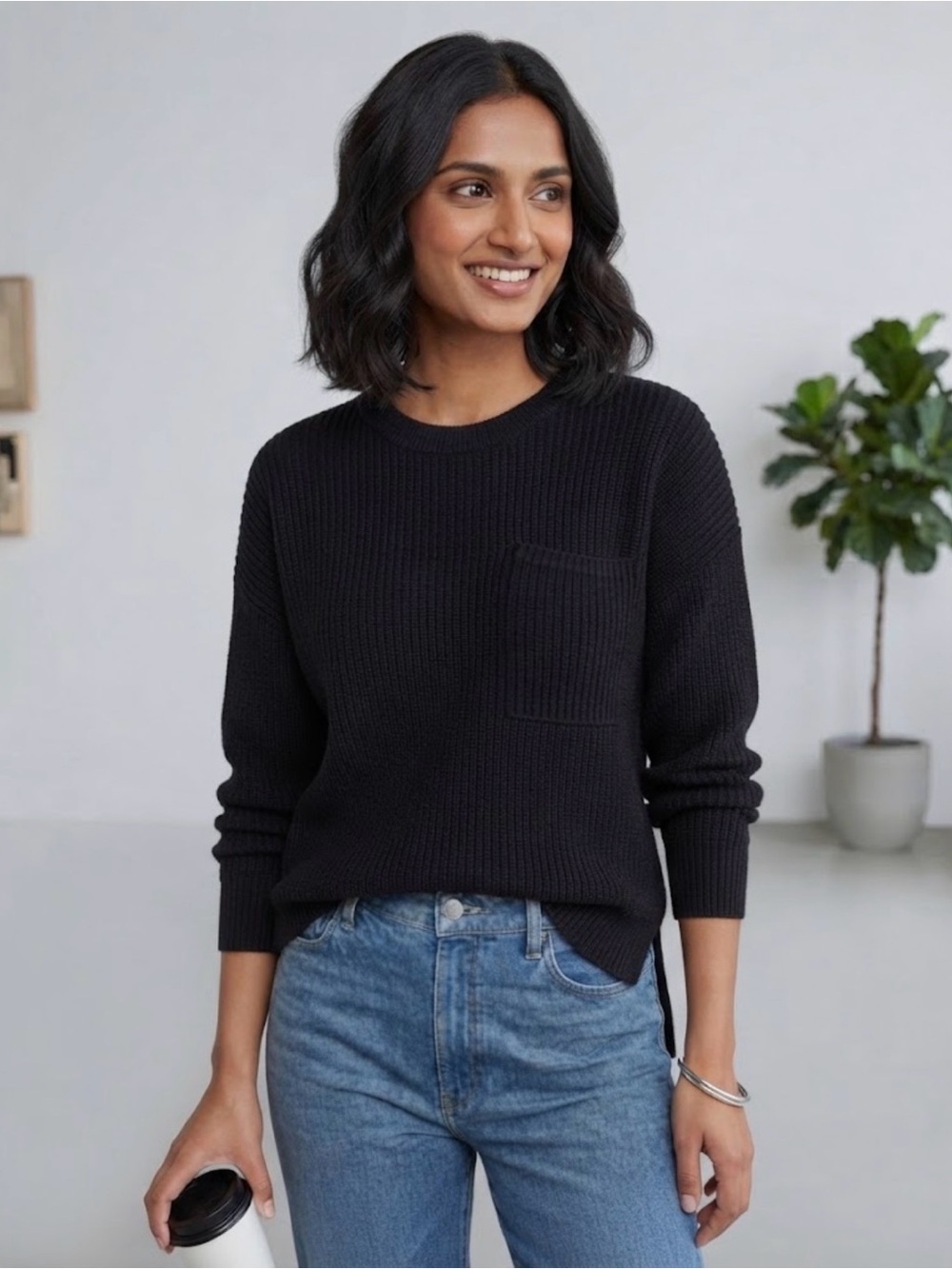 Madewell Thompson black pocket crewneck sweater. Size S. NWT.